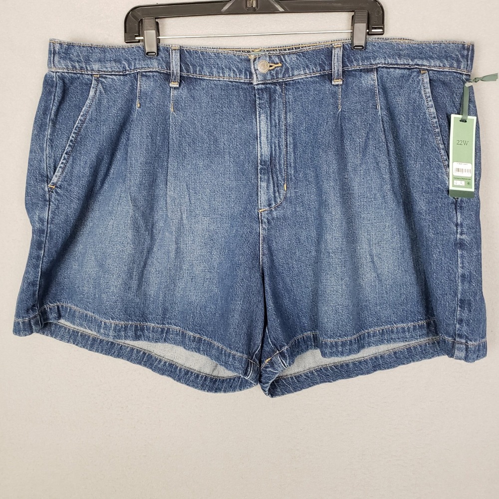 Terra & Sky Stretch Waist Drapey‎ Shorts Dark Wash Denim Casual Comfortable 22W
